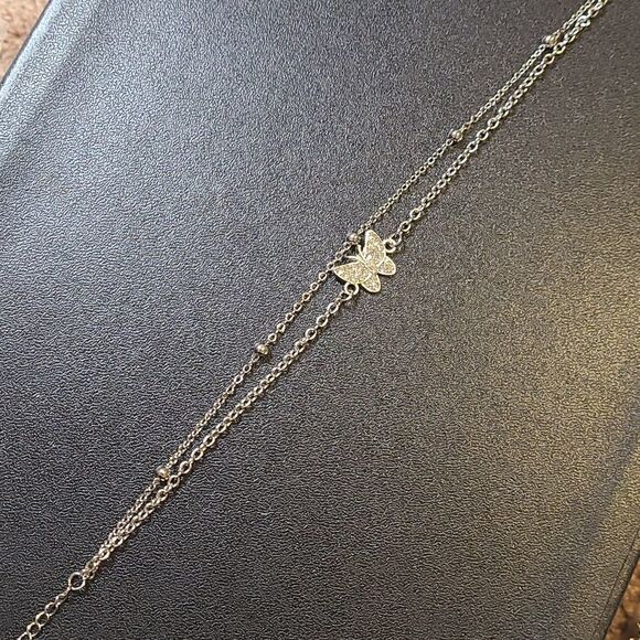 14K Silver Plated Butterfly Layered Anklet 8.5in to an adjustable 10.5in - Picture 2 of 4